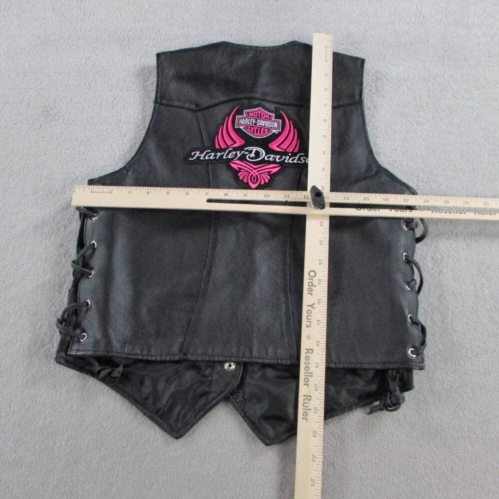 Womens Leather Motorcycle Vest Size Medium Black Pink Biker Club Patches - Picture 7 of 10